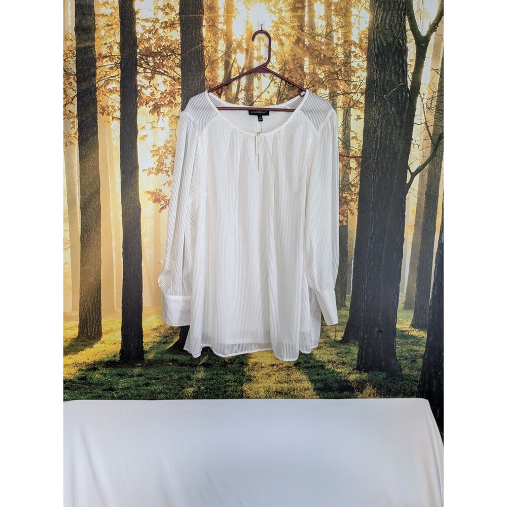 Lane Bryant Womens Top 18 Plus Ivory Sheer Pleated Fairy Feminine Blouse White